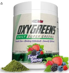 מזון על אבקת סופר-ירוקים OxyGreens של EHPlabs - מזון-על ספירולינה וכלורלה, אבקת מיץ ירוק ותוספי ירקות עם סיבים פרה-ביוטיים, נוגדי חמצון ותמיכה חסינות, 30 מנות (פירות יער)